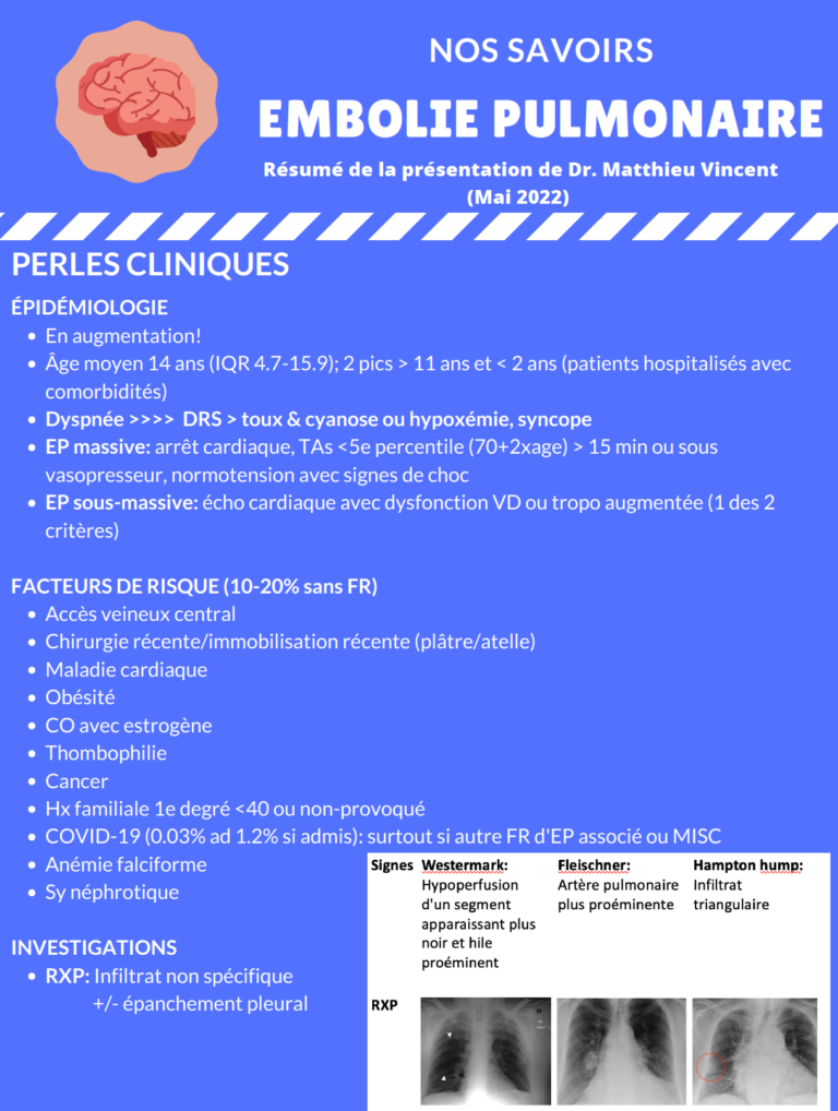 Embolie pulmonaire en pédiatrie Urgence CHU Sainte Justine